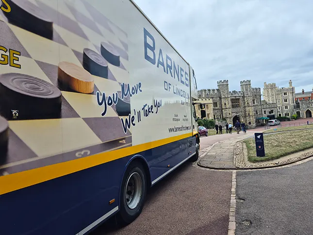 Royal approval secured: crews arrive at Windsor Castle with ID checks and pre-registered vehicles.